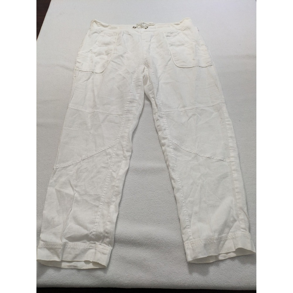 Soft Surroundings Linen Pants Sz XL White Straight Leg Elastic Waist Pull On
